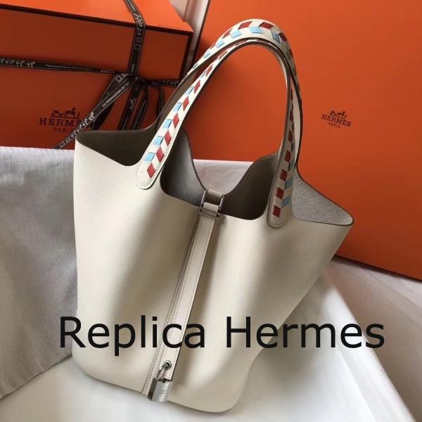Faux Cheap Hermes White Picotin Lock 22 Bag With Braided Handles