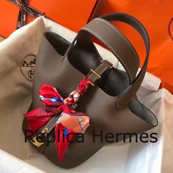 Luxury Fake Hermes Taupe Picotin Lock MM 22cm Handmade Bag