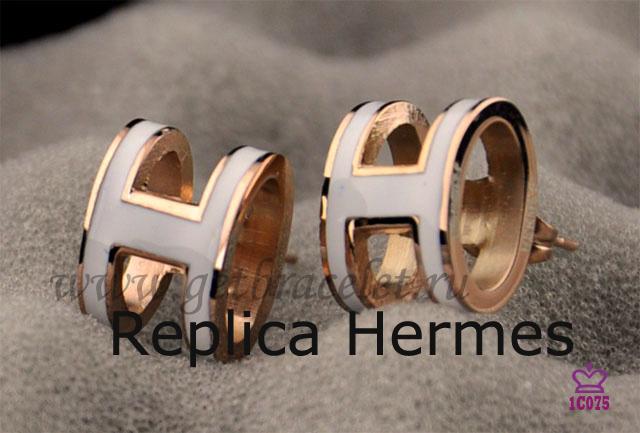 Lacquered Hermes Pop H White Earrings In Pink Gold