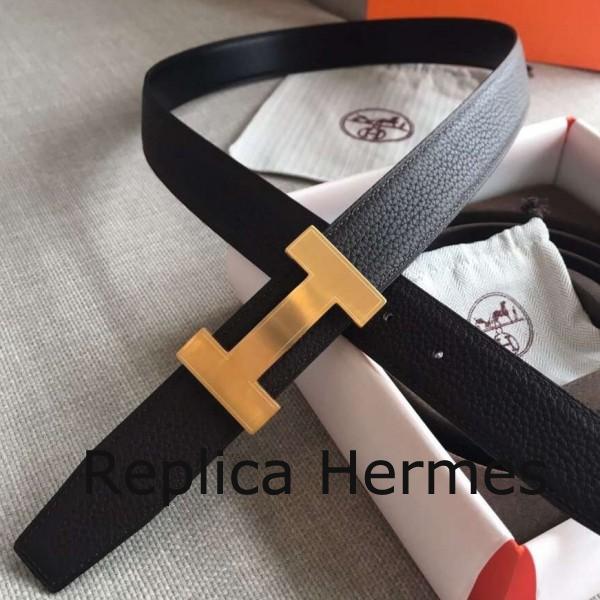 High End Faux Hermes Quizz 32mm Reversible Belt In Cafe Clemence Leather